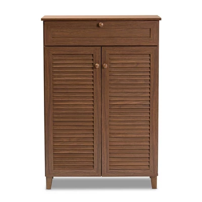 Shelf Wood Shoe Storage Cabinet With Drawer Coolidge Brown - Baxton Studio 4 Shelf Wood Shoe Storage Cabinet With Drawer Coolidge Brown - Baxton Studio - Image 2