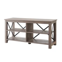 50" Open Back TV Stand In Gray Oak Wood With Metal Black Accents - Henn&Hart 14 50" Open Back TV Stand In Gray Oak Wood With Metal Black Accents - Henn&Hart -HOMCOM Store GUEST 69141571 cba5 43ac a4b9 536d0eeaa438