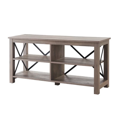 50" Open Back TV Stand In Gray Oak Wood With Metal Black Accents - Henn&Hart 8 50" Open Back TV Stand In Gray Oak Wood With Metal Black Accents - Henn&Hart - Image 6