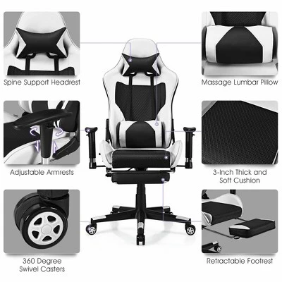 Costway Massage Gaming Chair Reclining Racing Office Computer Chair With Footrest White 11 Costway Massage Gaming Chair Reclining Racing Office Computer Chair With Footrest White - Image 9