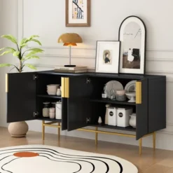 Modern Sideboard, Buffet Cabinet With Metal Handles & Legs-ModernLuxe