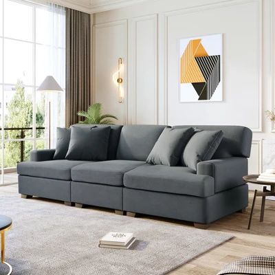 Modern Upholstered 3-Seat Sofa With 4 Pillows-ModernLuxe 3 Modern Upholstered 3-Seat Sofa With 4 Pillows-ModernLuxe