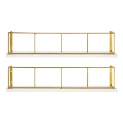 2pk 18" Benbrook Wood And Metal Wall Shelf Set White - Kate & Laurel All Things Decor