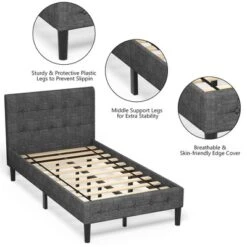 Costway Twin Upholstered Bed Frame Button Tufted Headboard Mattress Foundation -HOMCOM Store GUEST 6c91b963 8aab 4b30 853f 4cba974daf95