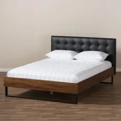 Mitchell Rustic Industrial Walnut Wood Black Faux Leather Metal Platform Bed Dark Bronze - Baxton Studio 16 Mitchell Rustic Industrial Walnut Wood Black Faux Leather Metal Platform Bed Dark Bronze - Baxton Studio -HOMCOM Store GUEST 6d0302c4 3458 465e a304 09b5494a746f