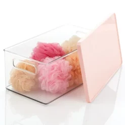 MDesign Plastic Storage Bin Box Container - Lid, Built-In Handles, Clear/Pink -HOMCOM Store GUEST 6d54bb43 a952 4ef5 9f59 177b13f25b96