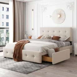 Upholstered Queen Size Platform Bed With Classic Headboard And 4 Drawers-ModernLuxe -HOMCOM Store GUEST 6e11f64c 3bc7 4f9b b220 33669a283040