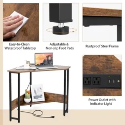 Costway Triangle Computer Desk Corner Desk Home Office With Power Outlets USB Ports Black/Rustic 18 Costway Triangle Computer Desk Corner Desk Home Office With Power Outlets USB Ports Black/Rustic -HOMCOM Store GUEST 6f4b58a6 d19d 461e 810c 57fc7389a9ec
