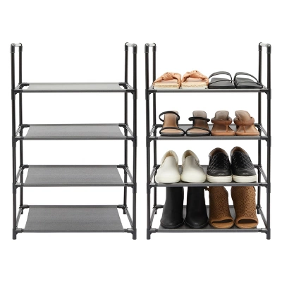 Juvale 2 Pack Black 4-Tier Narrow Shoe Rack For Entryway, Metal Free Standing Shelf Organizer For Closet, 17 X 11 X 30 In 6 Juvale 2 Pack Black 4-Tier Narrow Shoe Rack For Entryway, Metal Free Standing Shelf Organizer For Closet, 17 X 11 X 30 In - Image 4
