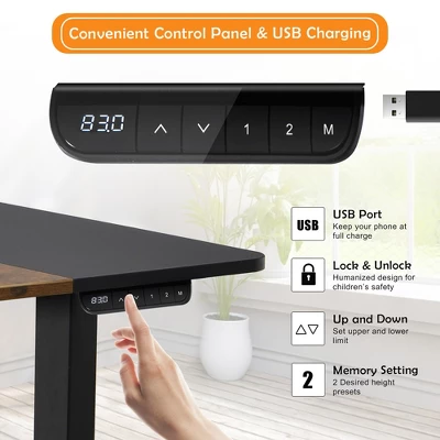 55''x28'' Electric Standing Desk Height Adjustable Sit Stand Desk W/USB Port BrownBlack 9 55''x28'' Electric Standing Desk Height Adjustable Sit Stand Desk W/USB Port BrownBlack - Image 7