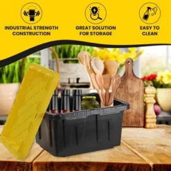 Juggernaut Storage Multipurpose 5 Gallon Lockable Plastic Storage Tote With Secure Snap Fitting Lid For Home Organization, Black/Yellow (Set Of 4) -HOMCOM Store GUEST 6fa5a5fb 7c20 4d15 b0e3 3097ffb522d3