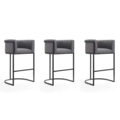 Set Of 3 Cosmopolitan Upholstered Metal Barstools - Manhattan Comfort -HOMCOM Store GUEST 70568b73 cae7 45e0 9403 f9a749376f40