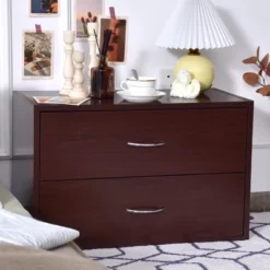 Costway 2-Drawer Dresser Horiztonal Organizer W/Handle Wood End Table Nightstand -HOMCOM Store GUEST 705a8d41 41bc 4f11 98ad cf62b905aa11