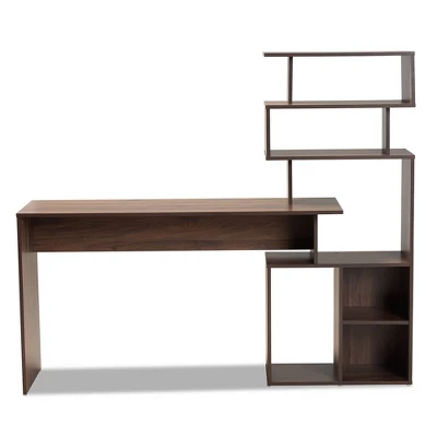 Foster Wood Storage Desk With Shelves Walnut/Brown - Baxton Studio 3 Foster Wood Storage Desk With Shelves Walnut/Brown - Baxton Studio