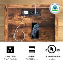 FABATO End Table And Nightstand W/ USB Charging Station And Power Supply Cord For Living Rooms And Bedrooms, Side Storage Bag Included, Rustic Brown -HOMCOM Store GUEST 71bc60fe cf54 4817 a348 070c4d769ae2