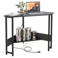 Costway Triangle Computer Desk Corner Desk Home Office With Power Outlets USB Ports Black/Rustic 23 Costway Triangle Computer Desk Corner Desk Home Office With Power Outlets USB Ports Black/Rustic -HOMCOM Store GUEST 71d3fb04 4496 43d3 b6d2 2cfecc9744d7