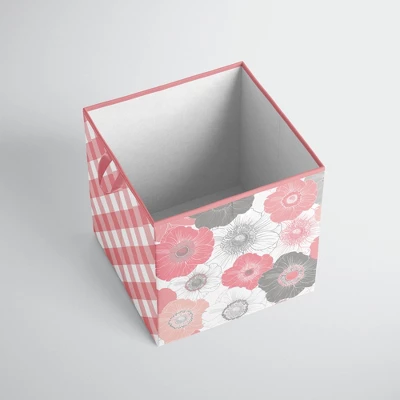 Bacati - Watercolor Floral Coral/Gray Fabric Storage Box/Tote Small 3 Bacati - Watercolor Floral Coral/Gray Fabric Storage Box/Tote Small