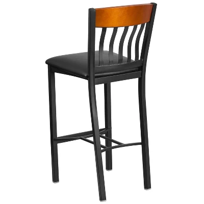 Flash Furniture Vertical Back Metal And Wood Restaurant Barstool With Vinyl Seat 4 Flash Furniture Vertical Back Metal And Wood Restaurant Barstool With Vinyl Seat - Image 2