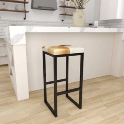 Industrial Cowhide And Metal Bar Height Stool Brown - Olivia & May -HOMCOM Store GUEST 744d4b2a cc77 4e56 a0b4 87262fc5c340