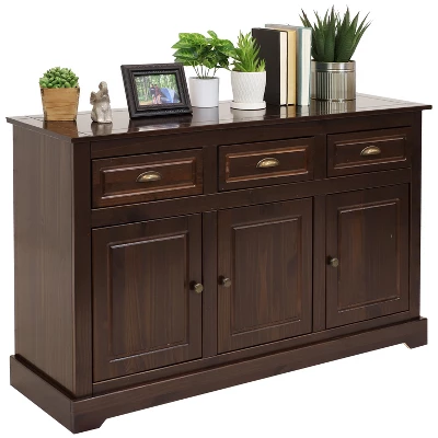 Sunnydaze Decor Sunnydaze Sideboard With 3 Drawers And 3 Doors - Solid Pine Construction - Dark Brown- 32" 3 Sunnydaze Decor Sunnydaze Sideboard With 3 Drawers And 3 Doors - Solid Pine Construction - Dark Brown- 32"