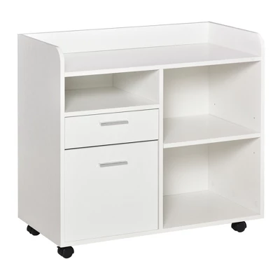 Vinsetto Filing Cabinet Printer Stand Mobile Lateral File Cabinet With 2 Drawers, 3 Open Storage Shelves For Home Office Organization, White 5 Vinsetto Filing Cabinet Printer Stand Mobile Lateral File Cabinet With 2 Drawers, 3 Open Storage Shelves For Home Office Organization, White - Image 3