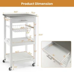 Costway Compact Kitchen Island Cart Rolling Service Trolley With Stainless Steel Top Basket -HOMCOM Store GUEST 76e5946d 2711 4c3b a49c 74044f62ac28