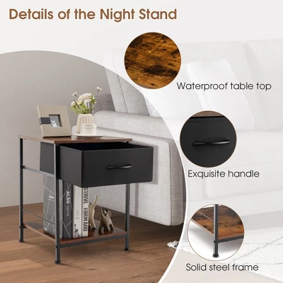Costway 2-tier Nightstand Bedside End Sofa Table With Drawer For Living Room 10 Costway 2-tier Nightstand Bedside End Sofa Table With Drawer For Living Room - Image 8