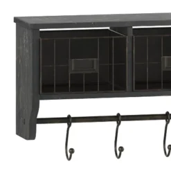 Emma And Oliver Rustic Country Wall Mounted Shelf With 5 Adjustable Sliding Hooks And Three Wire Storage Baskets -HOMCOM Store GUEST 770bef74 3780 4ffe 9358 563603b84760