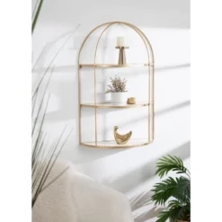21" X 32" Freade Tiered Decorative Wall Shelf White/Gold - Kate & Laurel All Things Decor -HOMCOM Store GUEST 77a894b3 1690 41ee a2c8 2d6a58e75070