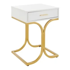 17.75" Rectangular Modern Glam Side Table With Drawer White/Gold - Danya B. -HOMCOM Store GUEST 77b30ede cff2 492c a71e 8933b1a3c07f