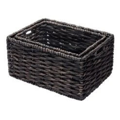 Hastings Home Handmade Rectangular Twisted Wicker Baskets - Set Of 2 - Black -HOMCOM Store GUEST 77d805c4 637c 4cf9 856b 9c9010b75c16