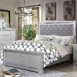 Tenaya Glam Bed With Button Tufted Headboard Silver - HOMES: Inside + Out