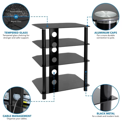 Mount-It! AV Component Media Stand, Audio Tower And Media Center With 4 Tempered Glass Shelves, 88 Lbs. Capacity, Black Silk 3 Mount-It! AV Component Media Stand, Audio Tower And Media Center With 4 Tempered Glass Shelves, 88 Lbs. Capacity, Black Silk