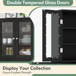 Costway Tall Storage Cabinet Kitchen Pantry Cupboard With Tempered Glass Doors & Shelves Black/White -HOMCOM Store GUEST 790e0ecc f343 43a4 98d7 ba933f0c88e4