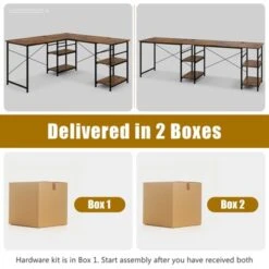 Tangkula Large L-shaped Computer Desk 60” Convertible Corner Desk With 4 Storage Shelves 95” 2-Person Long Study Writing Workstation Black/Rustic Brown/Natural/Grey -HOMCOM Store GUEST 7a981ae5 33b2 4ccc 98b1 8bca31bd88bb