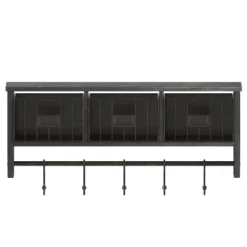 Emma And Oliver Rustic Country Wall Mounted Shelf With 5 Adjustable Sliding Hooks And Three Wire Storage Baskets -HOMCOM Store GUEST 7b46ad2c 94bd 49a1 9f37 3eb126ed6146