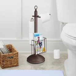 Freestanding Toilet Tissue Holder With Storage Bronze - Nu Steel