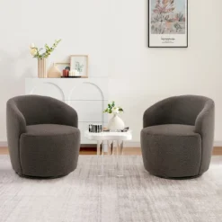 Set Of 2 Fannie 25.60'' Wide Small Size Boucle Upholstered 360° Swivel Barrel Chair-The Pop Maison 33 Set Of 2 Fannie 25.60'' Wide Small Size Boucle Upholstered 360° Swivel Barrel Chair-The Pop Maison -HOMCOM Store GUEST 7c7e48ae 5e80 43ba 87d1 86c52d9dbd05
