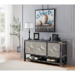 Butcher Mid-Century Modern 3 Door Storage Credenza/Sideboard With Shelf Weathered Black Finish - Treasure Trove -HOMCOM Store GUEST 7d1d2f82 9b03 4e86 be34 1ec591ba7ef1