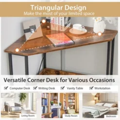 Costway Triangle Computer Desk Corner Desk Home Office With Power Outlets USB Ports Black/Rustic 16 Costway Triangle Computer Desk Corner Desk Home Office With Power Outlets USB Ports Black/Rustic -HOMCOM Store GUEST 7d309eab 40db 45ab a3e7 2893f71d9056