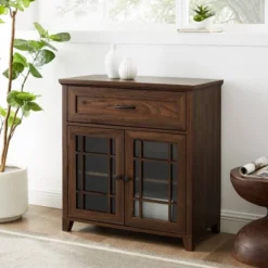 Transitional 2 Door Window Pane Accent Cabinet Dark Walnut - Saracina Home -HOMCOM Store GUEST 7d807aed e667 4f3e 9acb 433af0d61f65