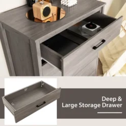 Costway Modern 5 Drawer Chest Storage Dresser Cabinet With Metal Handles Grey Oak -HOMCOM Store GUEST 7e4a147e 5eea 4c53 a44c 365298984ed2