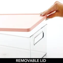 MDesign Plastic Storage Bin Box Container - Lid, Built-In Handles, Clear/Pink -HOMCOM Store GUEST 7e660ccf 4bf2 49c1 af79 83d7e1771e93