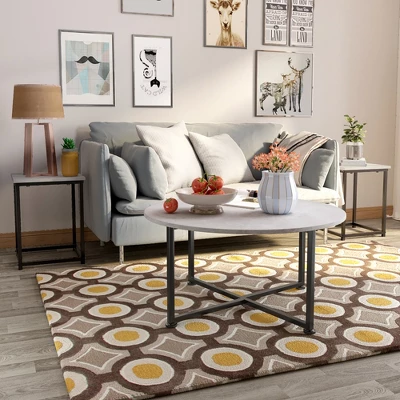 Costway Coffee Table Set Of 3 Modern Faux Metal Frame For Living Room Apartment 4 Costway Coffee Table Set Of 3 Modern Faux Metal Frame For Living Room Apartment - Image 2