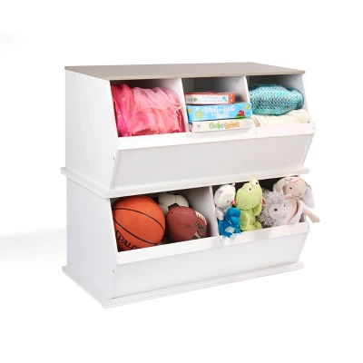 Badger Basket Two Bin Stackable Storage Cubby White/Gray Woodgrain 11 Badger Basket Two Bin Stackable Storage Cubby White/Gray Woodgrain - Image 9