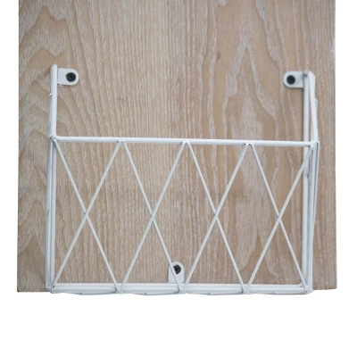 White Metal, Wood & Jute Wall Basket - Foreside Home & Garden 3 White Metal, Wood & Jute Wall Basket - Foreside Home & Garden