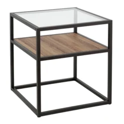 Metal Classic Glass And Wooden Side Table In Brown - Henn&Hart -HOMCOM Store GUEST 804db356 b589 4288 bc01 d72e7b791fa0