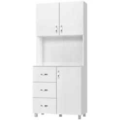 HOMCOM Freestanding Kitchen Pantry, Buffet With Hutch Storage Organizer With 2 Door Cabinets, 3 Drawers And Open Countertop, Adjustable Shelf, White -HOMCOM Store GUEST 812d9711 a07d 40fe 8f2c 6b61195b97d0
