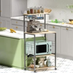 Bestier 4 Tier Shelves Portable Utility Kitchen Storage Baker's Rack Organizer Cart Stand With Adjustable Wheels And Side Hooks, 49 Inch, Oak 9 Bestier 4 Tier Shelves Portable Utility Kitchen Storage Baker's Rack Organizer Cart Stand With Adjustable Wheels And Side Hooks, 49 Inch, Oak -HOMCOM Store GUEST 813e332a dd06 41fd 85ac 9c39ccb6bbe5