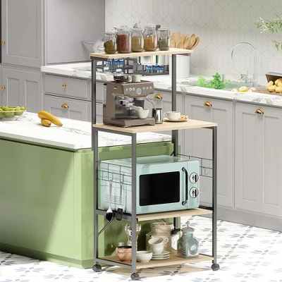 Bestier 4 Tier Shelves Portable Utility Kitchen Storage Baker's Rack Organizer Cart Stand With Adjustable Wheels And Side Hooks, 49 Inch, Oak 6 Bestier 4 Tier Shelves Portable Utility Kitchen Storage Baker's Rack Organizer Cart Stand With Adjustable Wheels And Side Hooks, 49 Inch, Oak - Image 4
